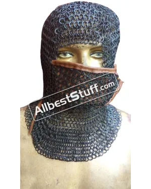 Short Length Round Riveted Flat Solid Ring Coif with Side ventail Hood